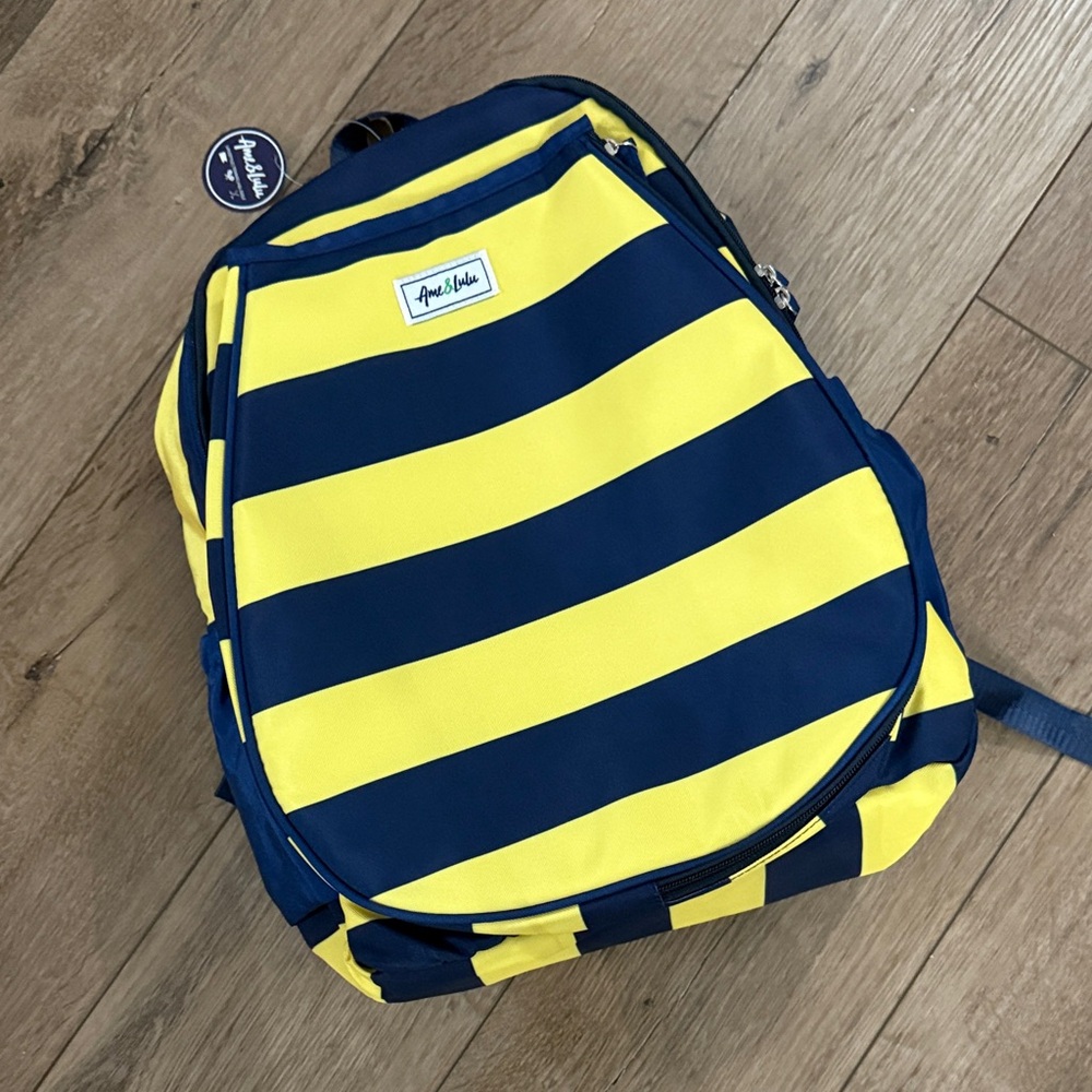 Amelia John Blue and Yellow Striped Backpack